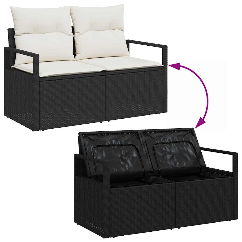 Garten-Sofa-Set mit Speicher 9 pcs Schwarz Poly Rattan