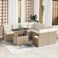 Gartensofa-set mit Kissen mit Speicher 9 pcs Beige Poly Rattan