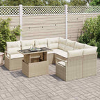 Gartensofa-set mit Kissen mit Speicher 9 pcs Beige Poly Rattan