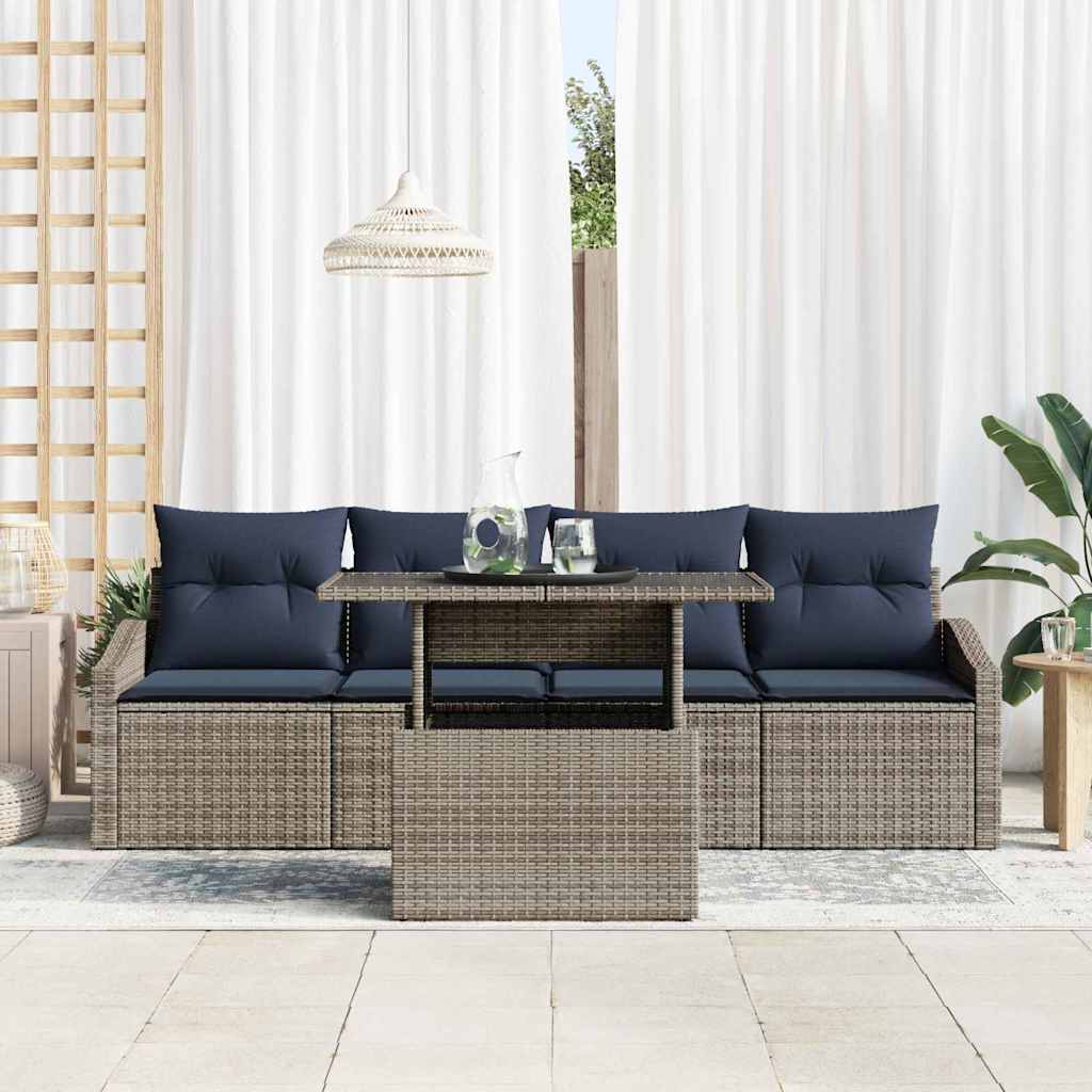 Garten-Sofa-Set mit Kissen mit Speicher 5 pcs Grau Poly-Rattan