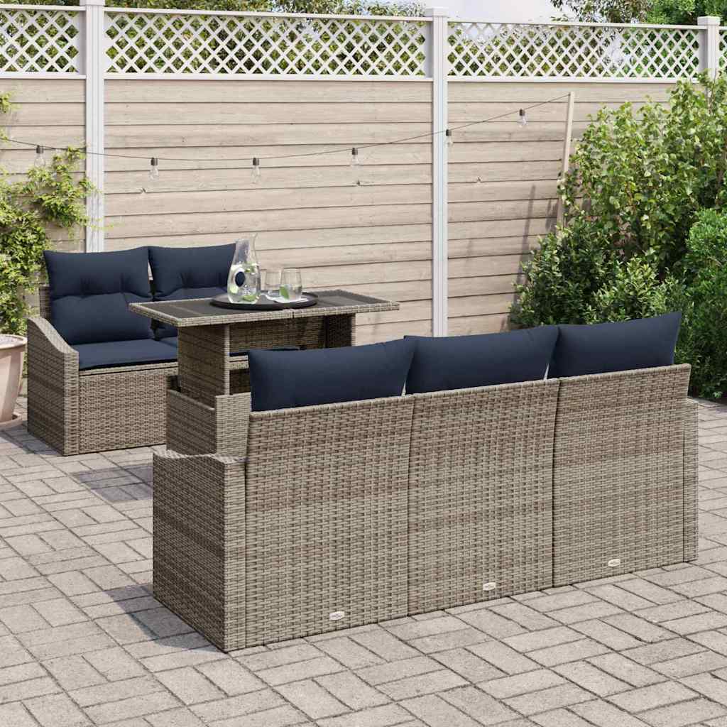 Garten-Sofa-Set mit Kissen mit Speicher 6 pcs Grau Poly-Rattan