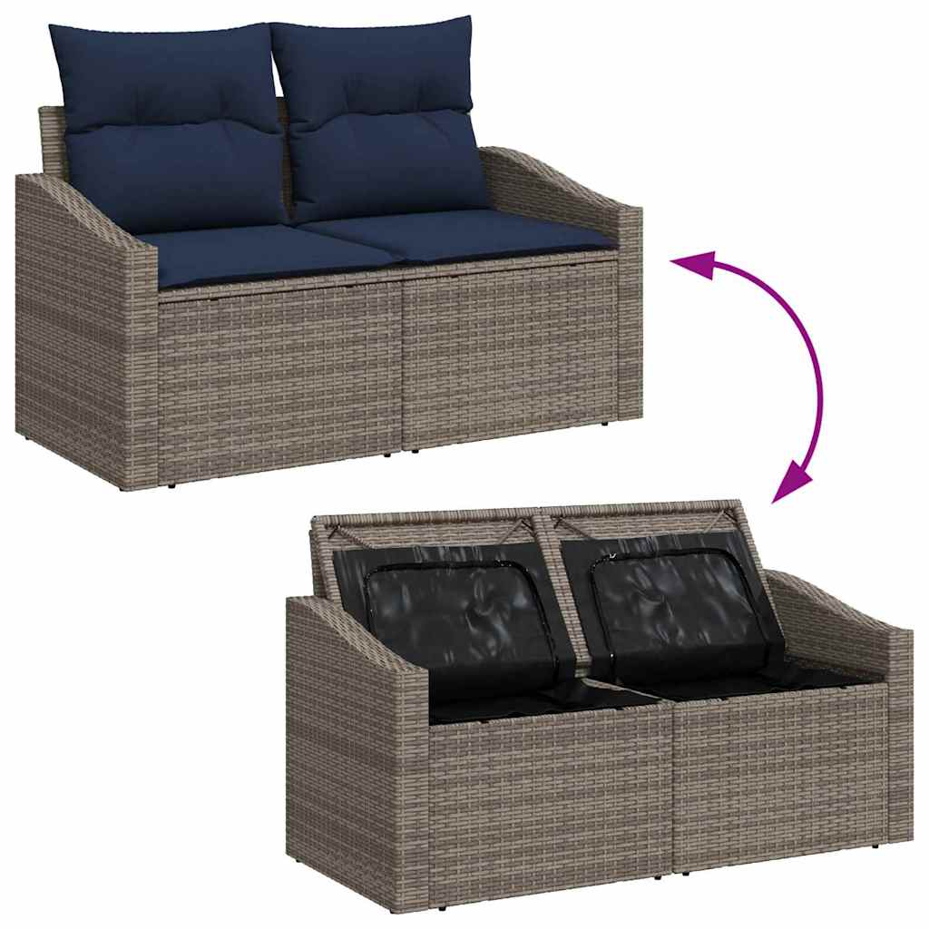 Garten-Sofa-Set mit Kissen mit Speicher 6 pcs Grau Poly-Rattan