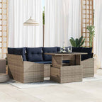 Garten-Sofa-Set mit Speicher 7 pcs Grau Poly Rattan