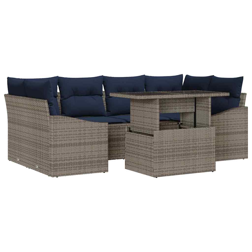 Garten-Sofa-Set mit Speicher 7 pcs Grau Poly Rattan