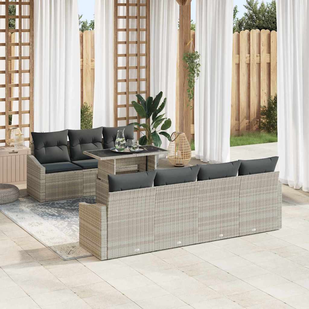 Garten-Sofa-Set mit Kissen 8 pcs Hellgrau Poly-Rattan