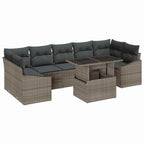 Garten-Sofa-Set mit Kissen mit Speicher 8 pcs Grau Poly-Rattan
