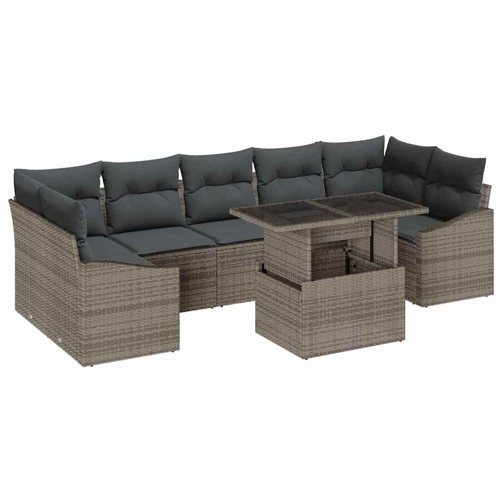 Garten-Sofa-Set mit Kissen mit Speicher 8 pcs Grau Poly-Rattan