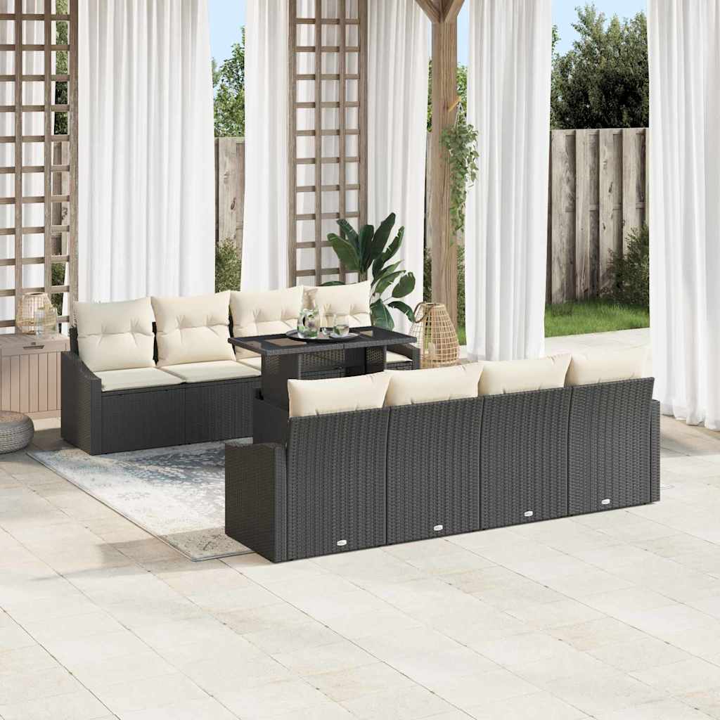 Garten-Sofa-Set mit Kissen 9 pcs Schwarz Poly-Rattan