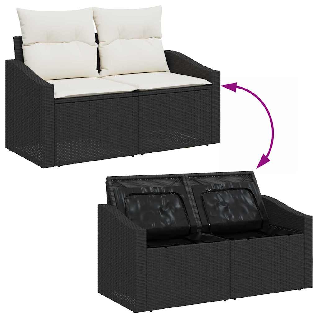 Garten-Sofa-Set mit Kissen 9 pcs Schwarz Poly-Rattan