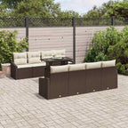Garten-Sofa-Set mit Kissen mit Speicher 9 pcs Braun Poly-Rattan