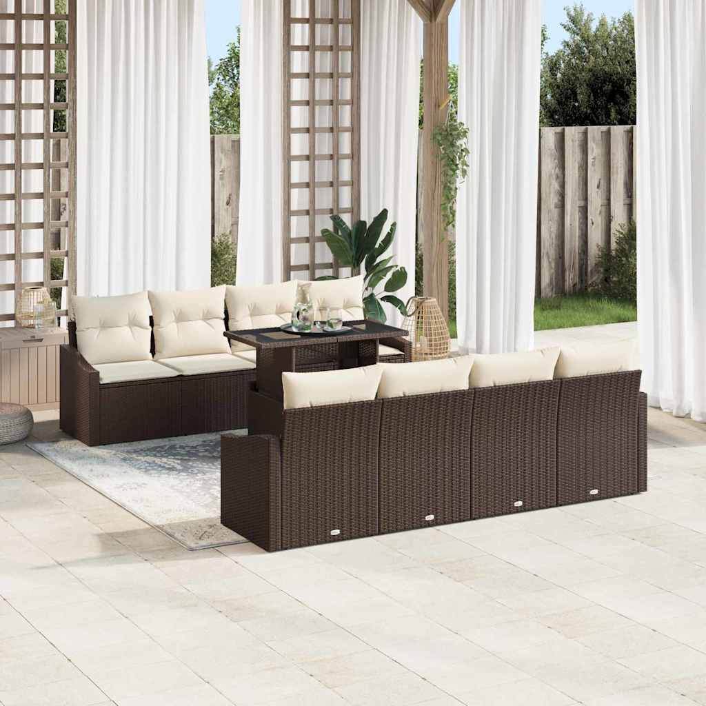 Garten-Sofa-Set mit Kissen mit Speicher 9 pcs Braun Poly-Rattan