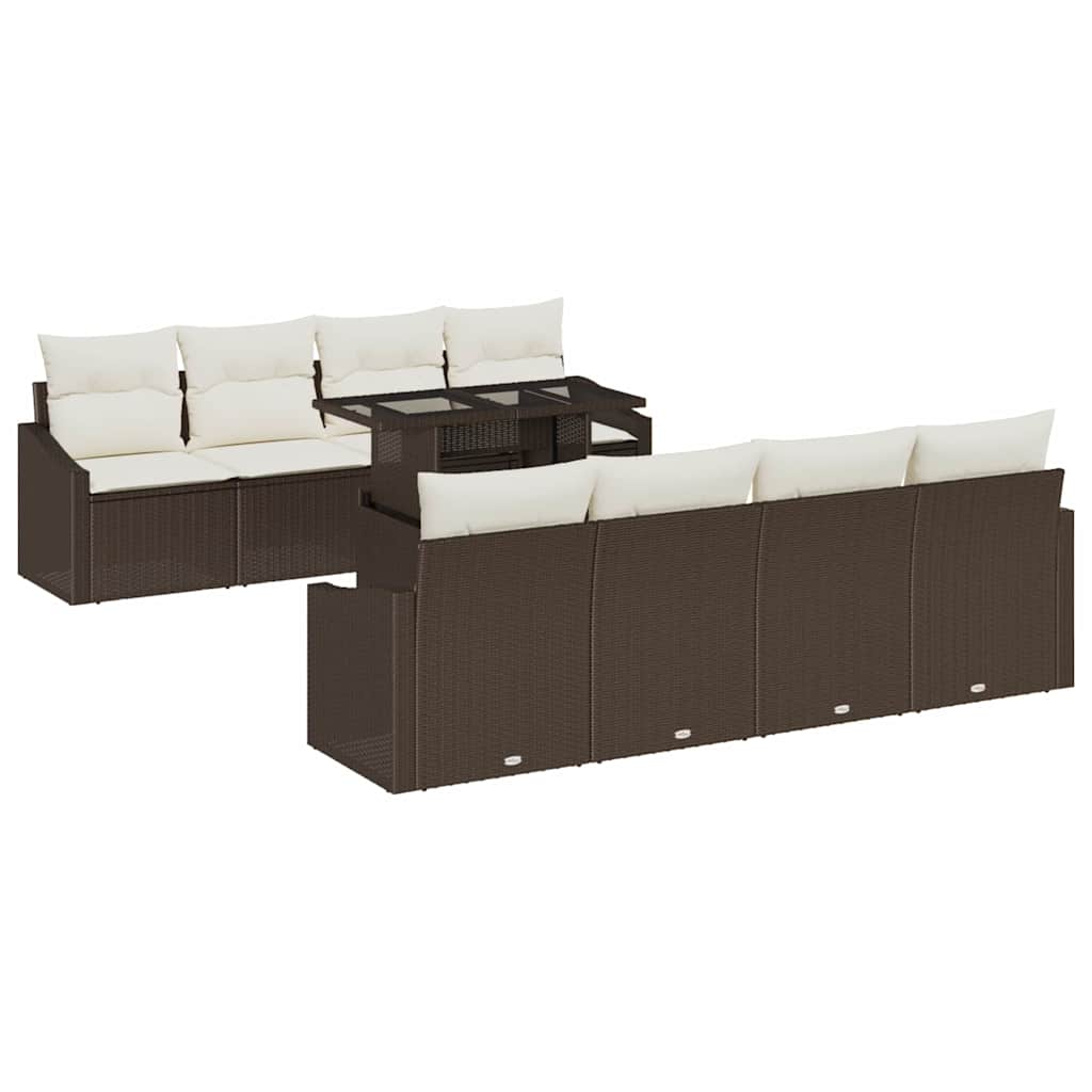 Garten-Sofa-Set mit Kissen mit Speicher 9 pcs Braun Poly-Rattan