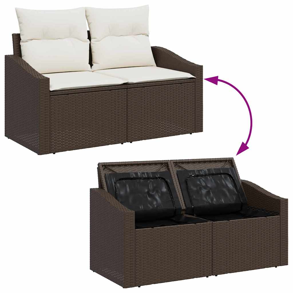 Garten-Sofa-Set mit Kissen mit Speicher 9 pcs Braun Poly-Rattan