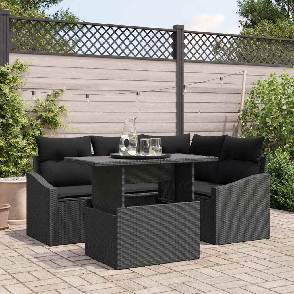 Garten-Sofa-Set mit Kissen mit Speicher 5 pcs Schwarz