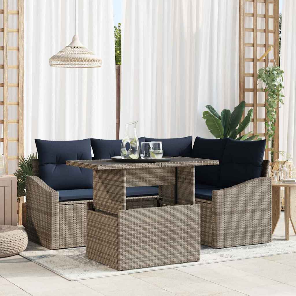 Garten-Sofa-Set mit Kissen mit Kissen 5 pcs Grau und Marineblau