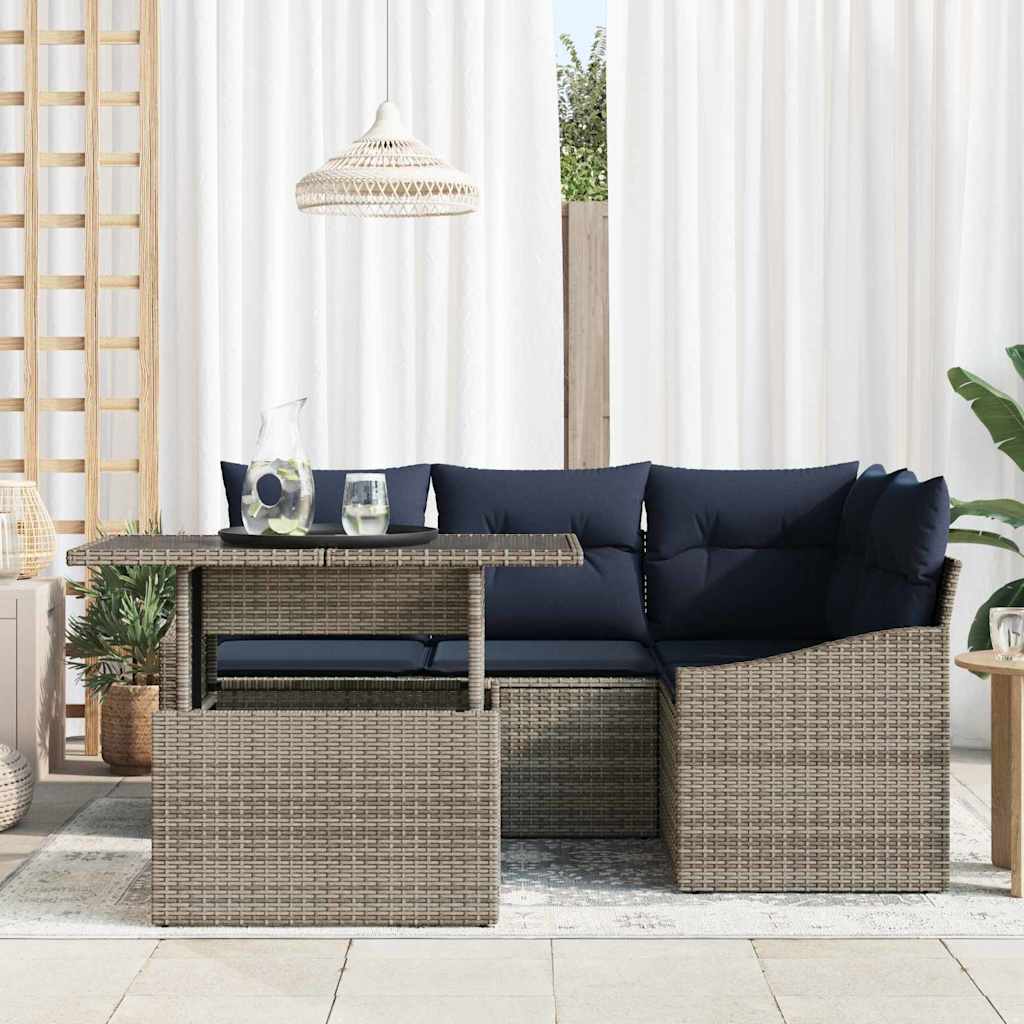 Garten-Sofa-Set mit Kissen mit Kissen 5 pcs Grau und Marineblau