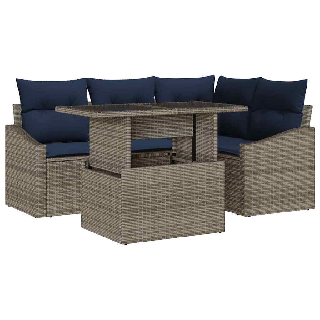 Garten-Sofa-Set mit Kissen mit Kissen 5 pcs Grau und Marineblau