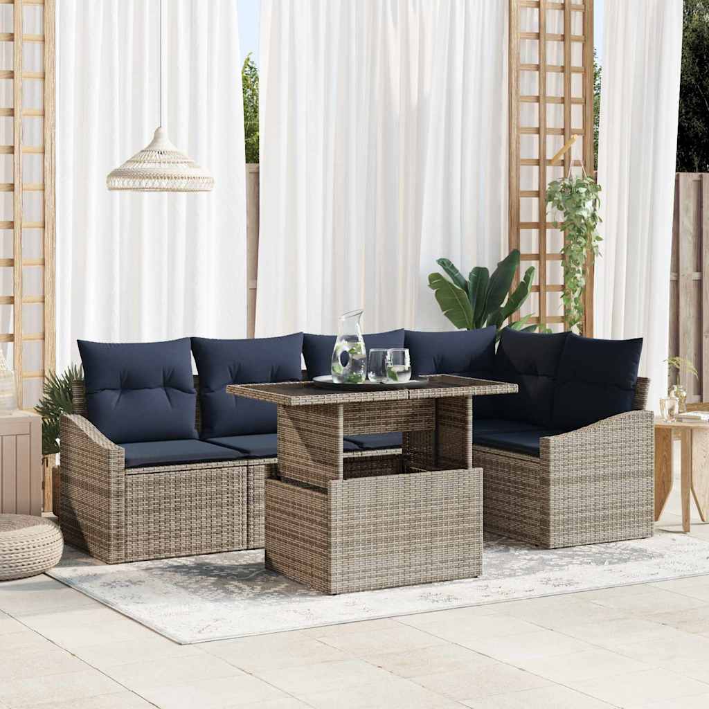 Garten-Sofa-Set mit Kissen mit Kissen 6 pcs Grau und Marineblau