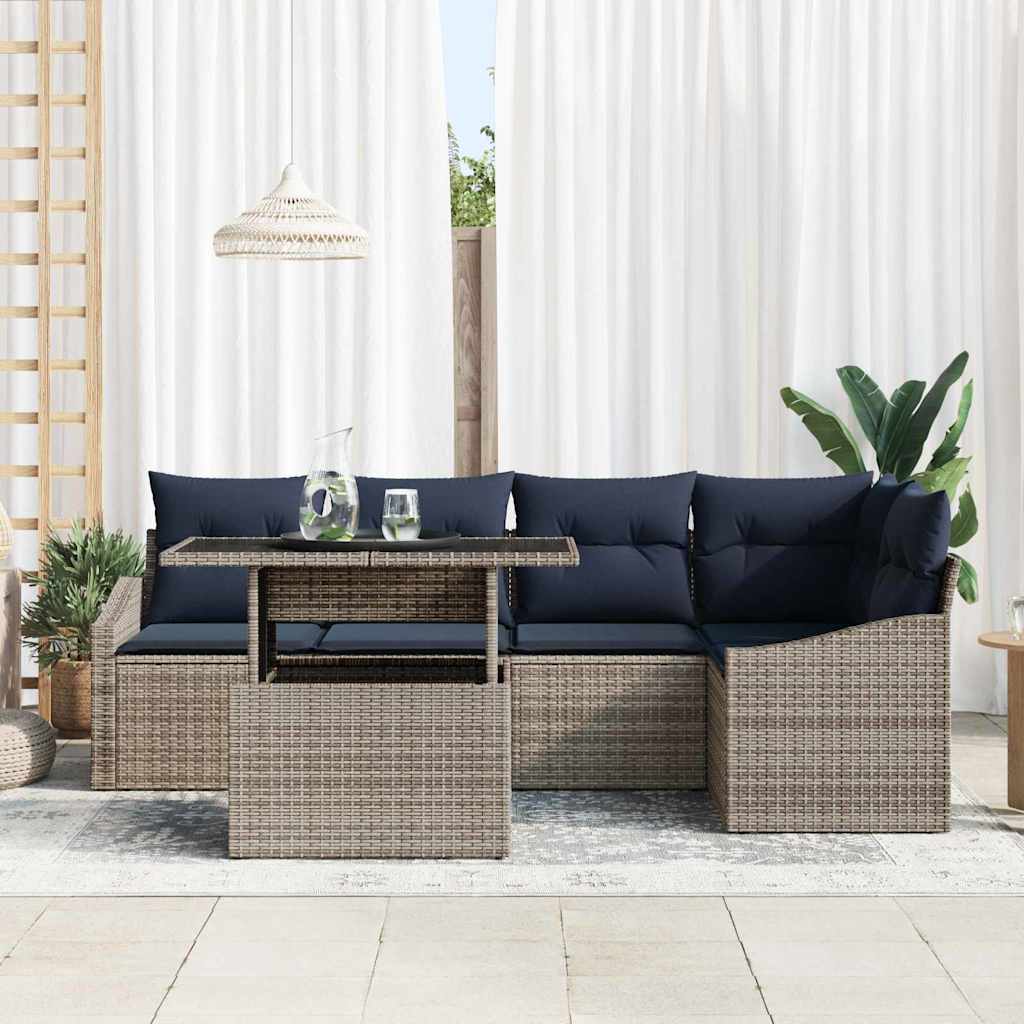 Garten-Sofa-Set mit Kissen mit Kissen 6 pcs Grau und Marineblau