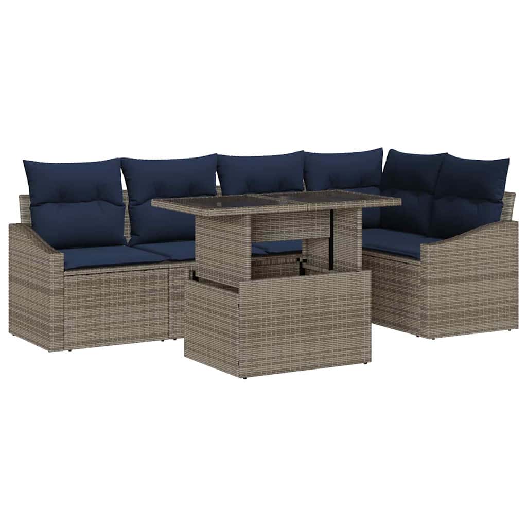 Garten-Sofa-Set mit Kissen mit Kissen 6 pcs Grau und Marineblau