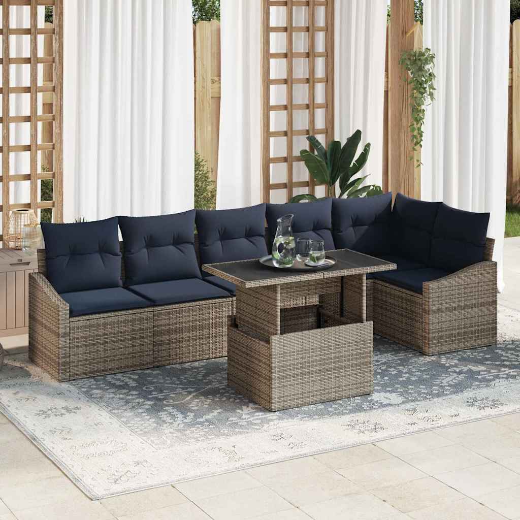 Garten-Sofa-Set mit Kissen mit Kissen 7 pcs Grau und Marineblau