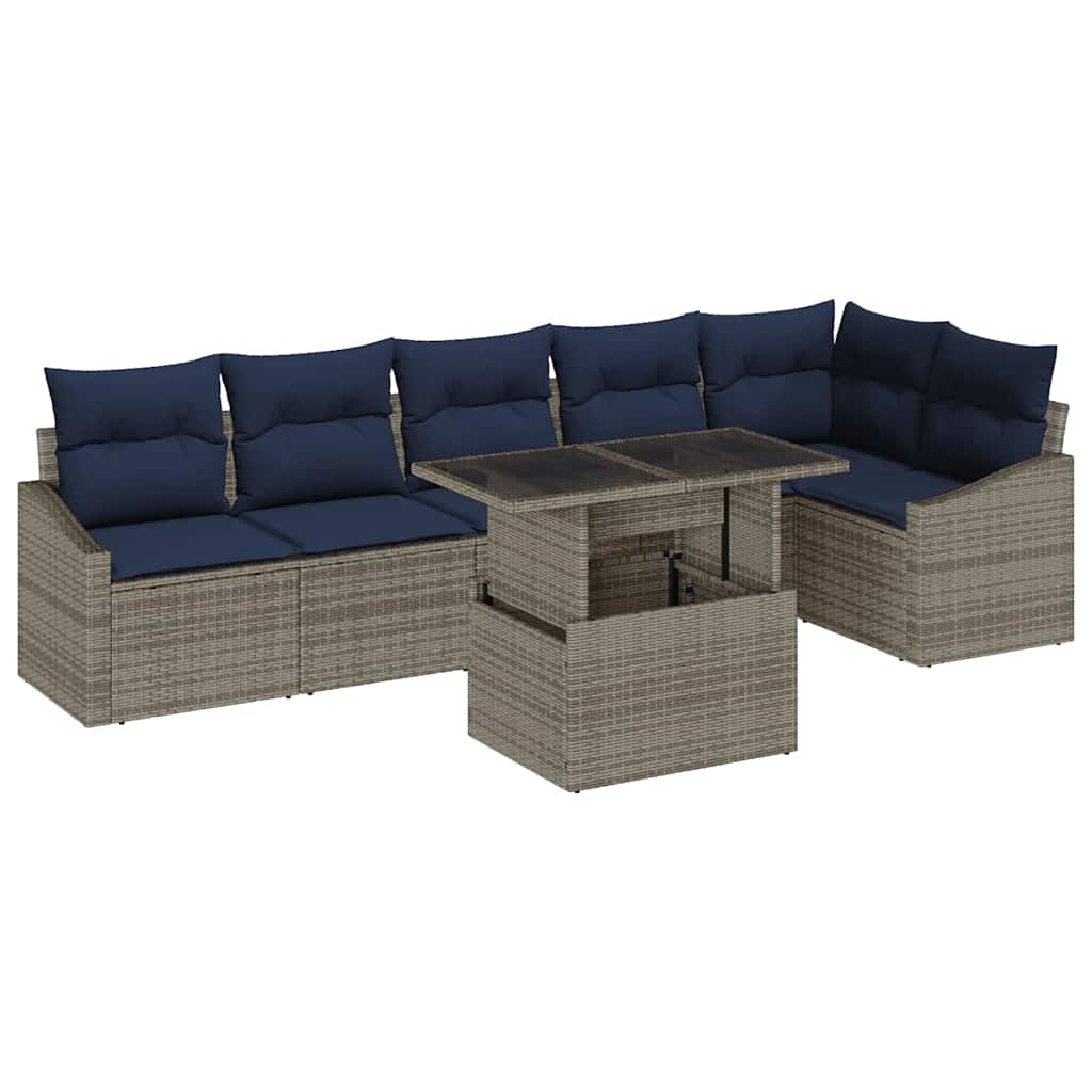 Garten-Sofa-Set mit Kissen mit Kissen 7 pcs Grau und Marineblau