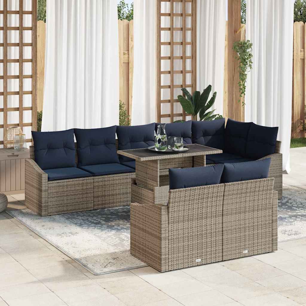 Garten-Sofa-Set mit Kissen mit Kissen 9 pcs Grau und Marineblau