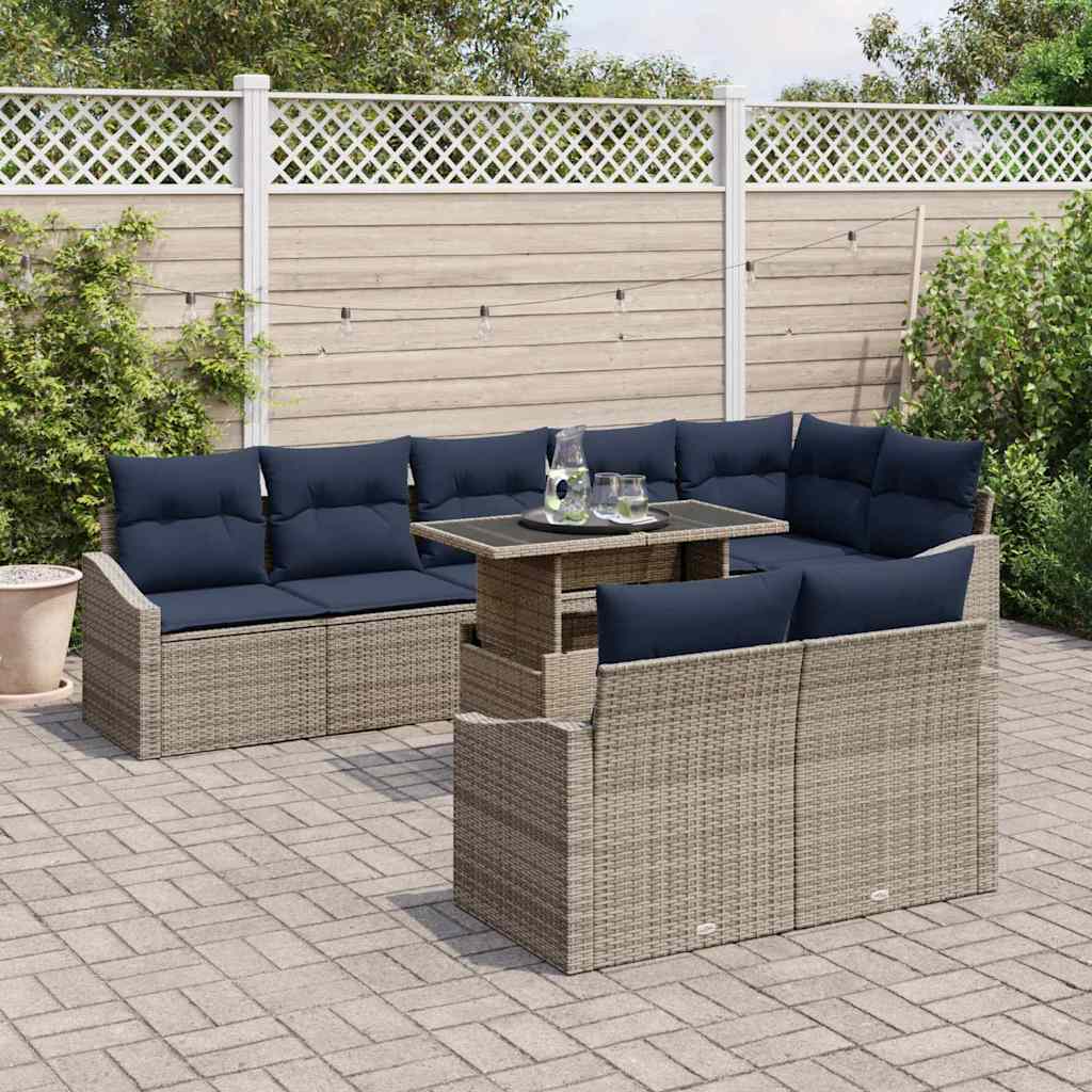 Garten-Sofa-Set mit Kissen mit Kissen 9 pcs Grau und Marineblau