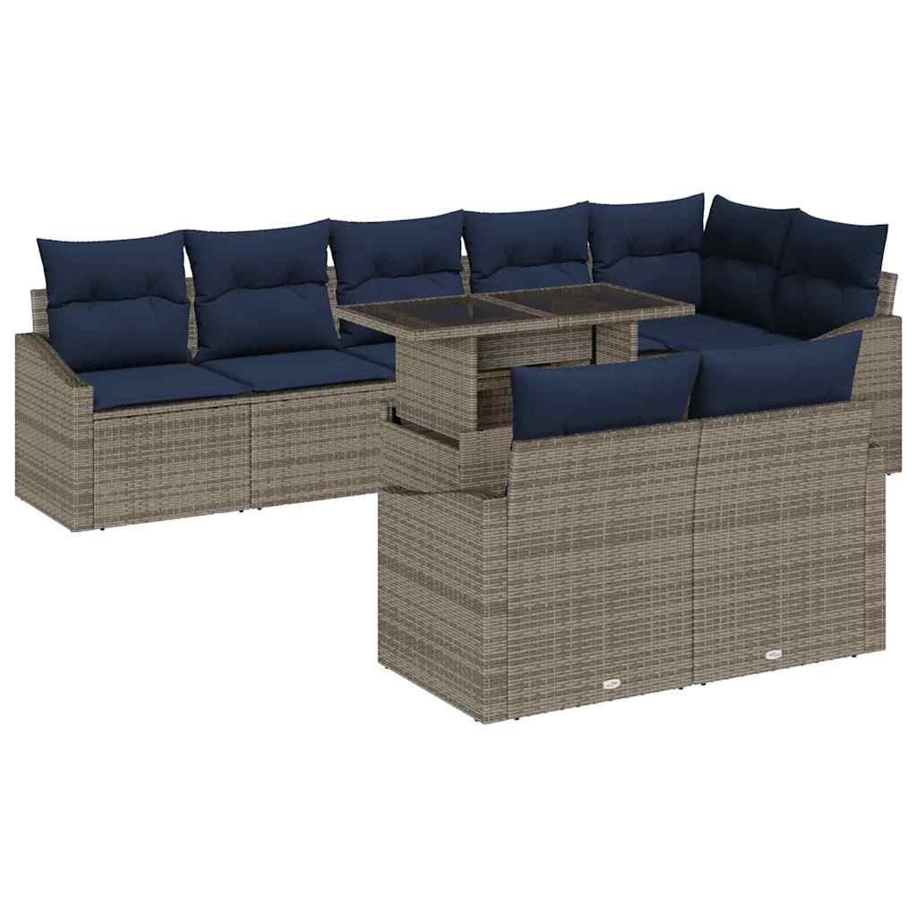 Garten-Sofa-Set mit Kissen mit Kissen 9 pcs Grau und Marineblau