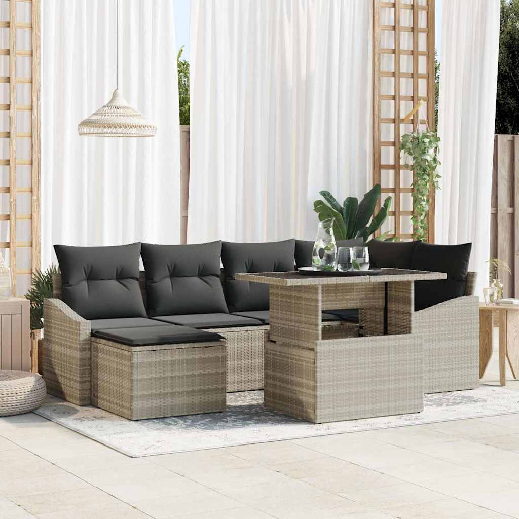 Garten-Sofa-Set mit Kissen 7 pcs Hellgrau und Dunkelgrau