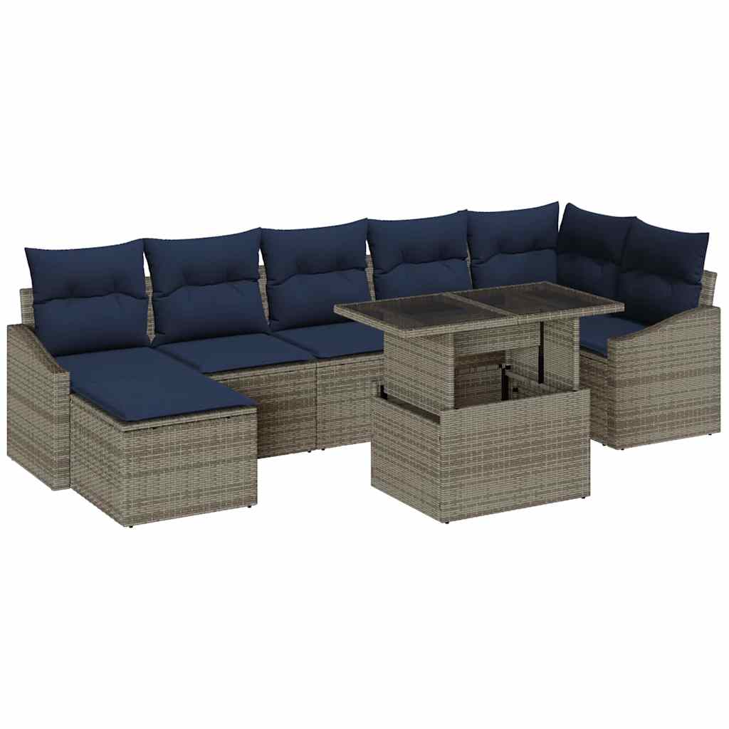 Garten-Sofa-Set mit Kissen 8 pcs Grau und Marineblau