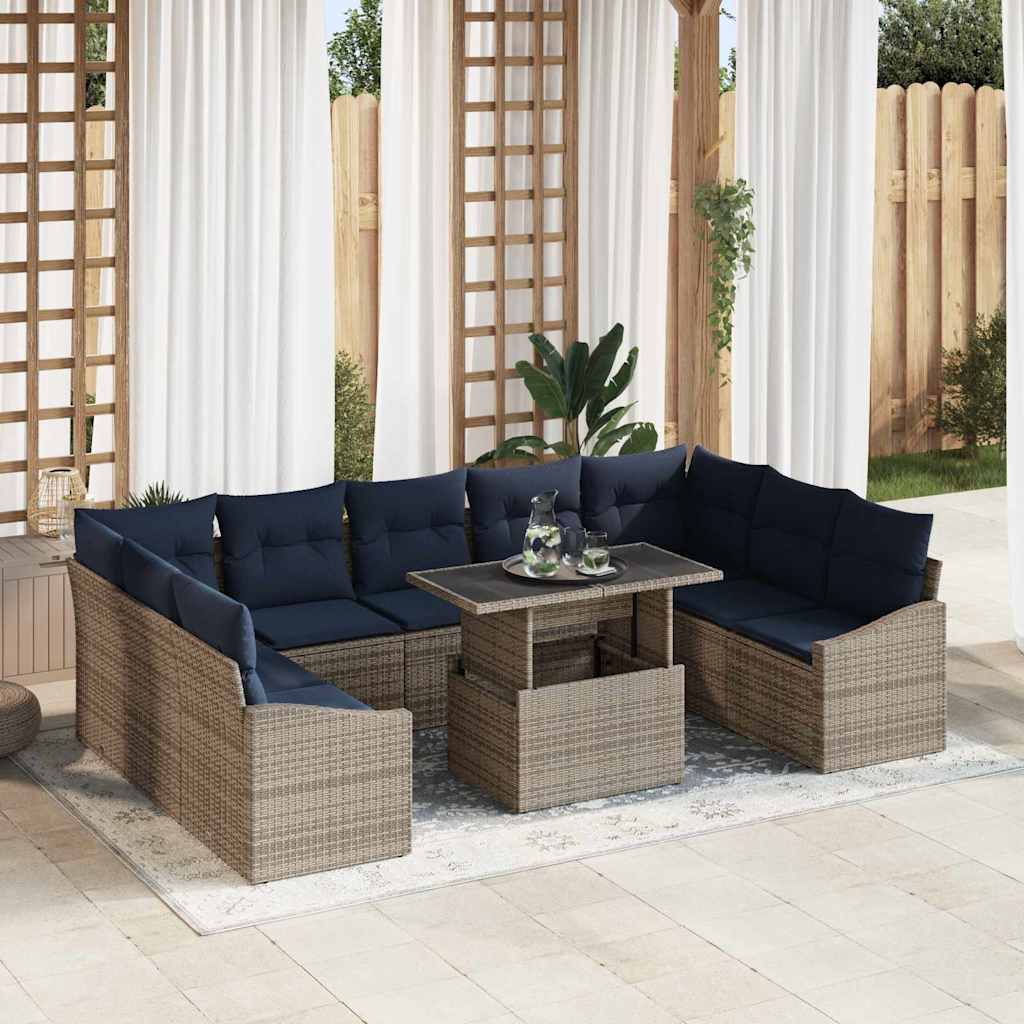 Garten-Sofa-Set mit Kissen 10 pcs Grau und Marineblau