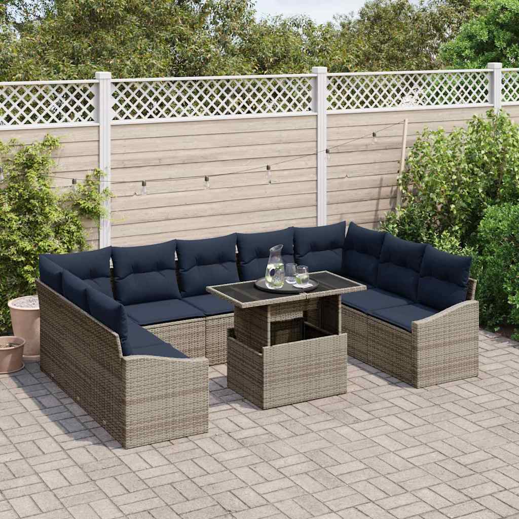 Garten-Sofa-Set mit Kissen 10 pcs Grau und Marineblau