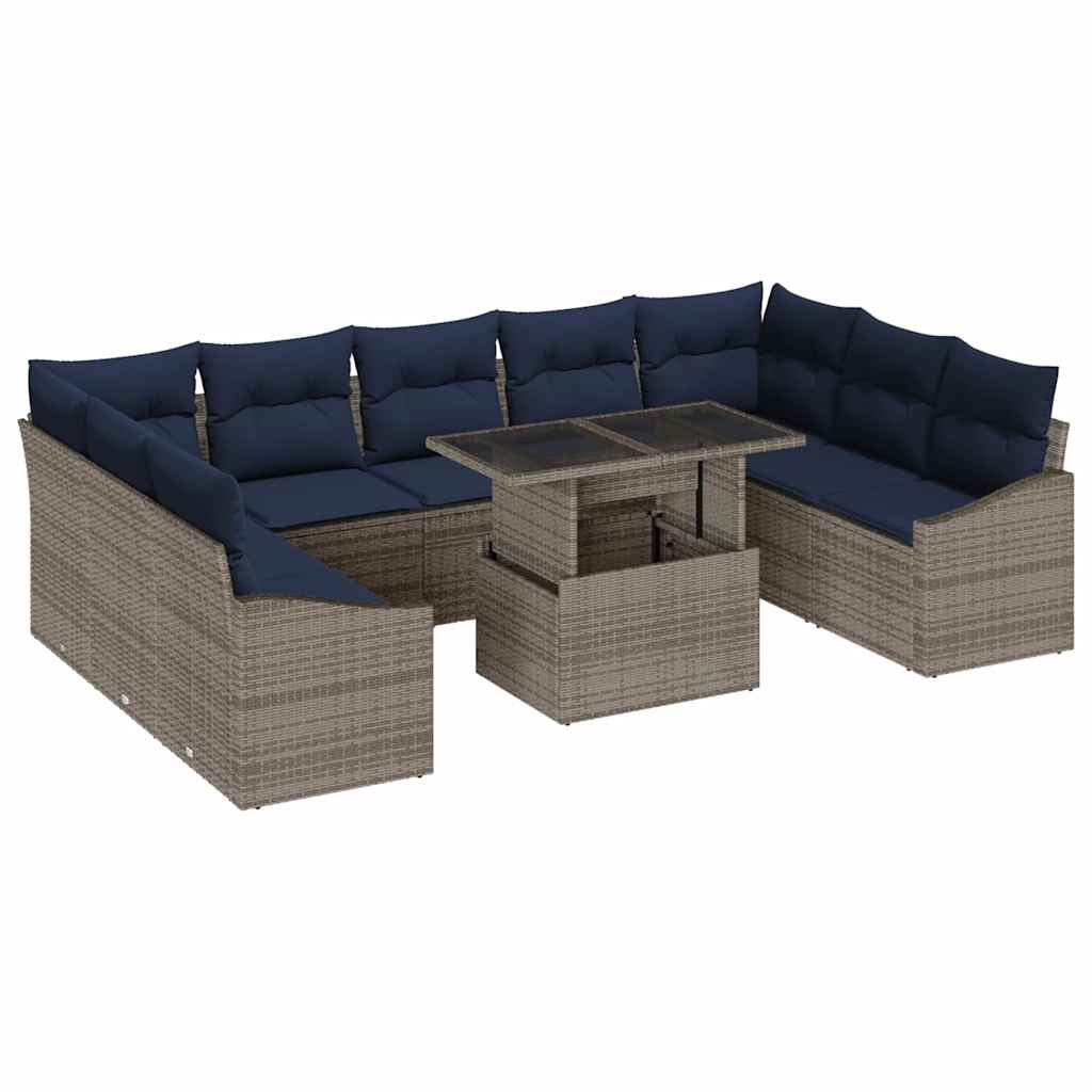 Garten-Sofa-Set mit Kissen 10 pcs Grau und Marineblau