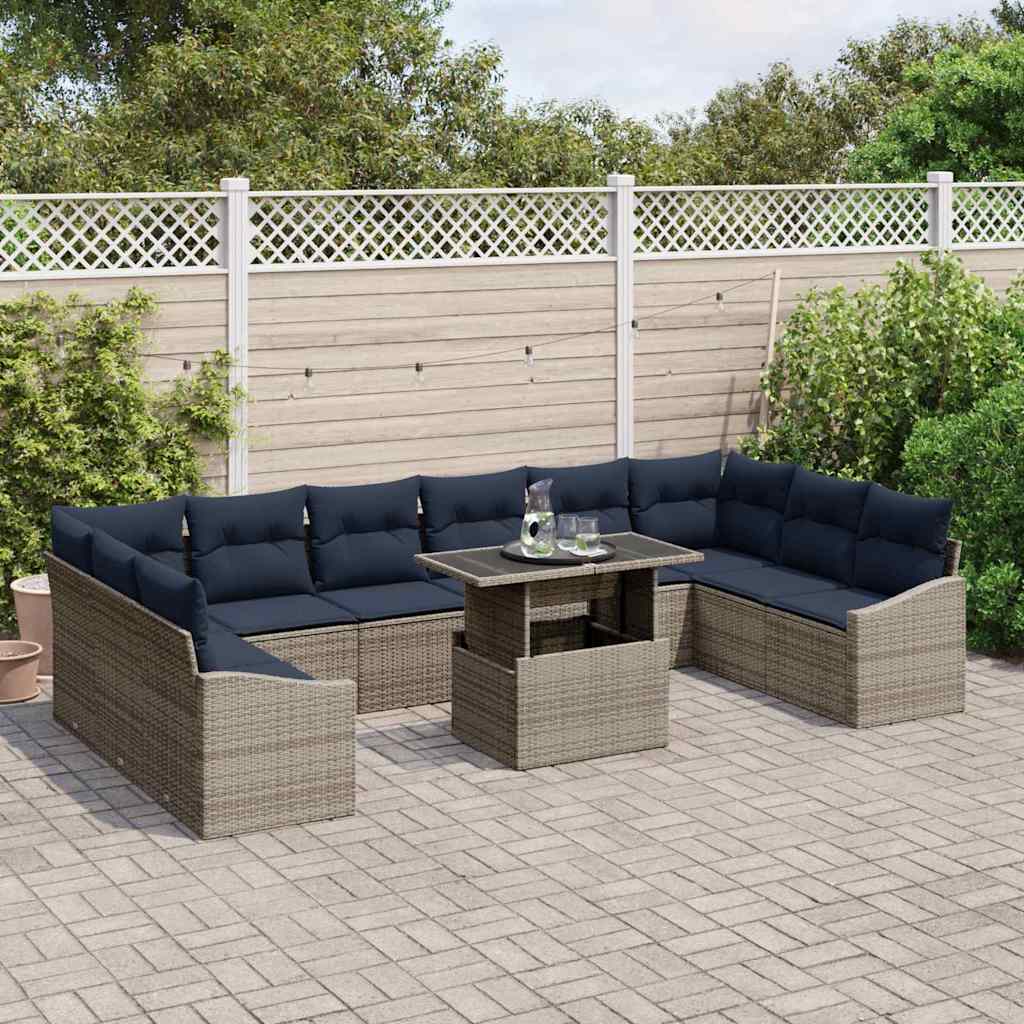 Garten-Sofa-Set mit Kissen 11 pcs Grau und Marineblau