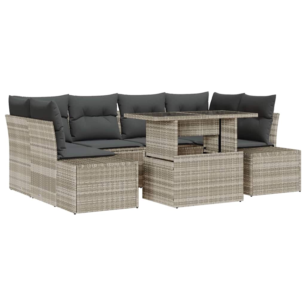 Garten-Sofa-Set mit Kissen 7 pcs Hellgrau und Dunkelgrau