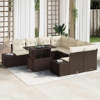 Gartensofa-set mit Kissen 9 pcs Braun und Creme Poly-Rattan