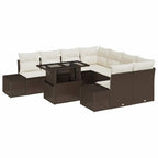 Gartensofa-set mit Kissen 9 pcs Braun und Creme Poly-Rattan