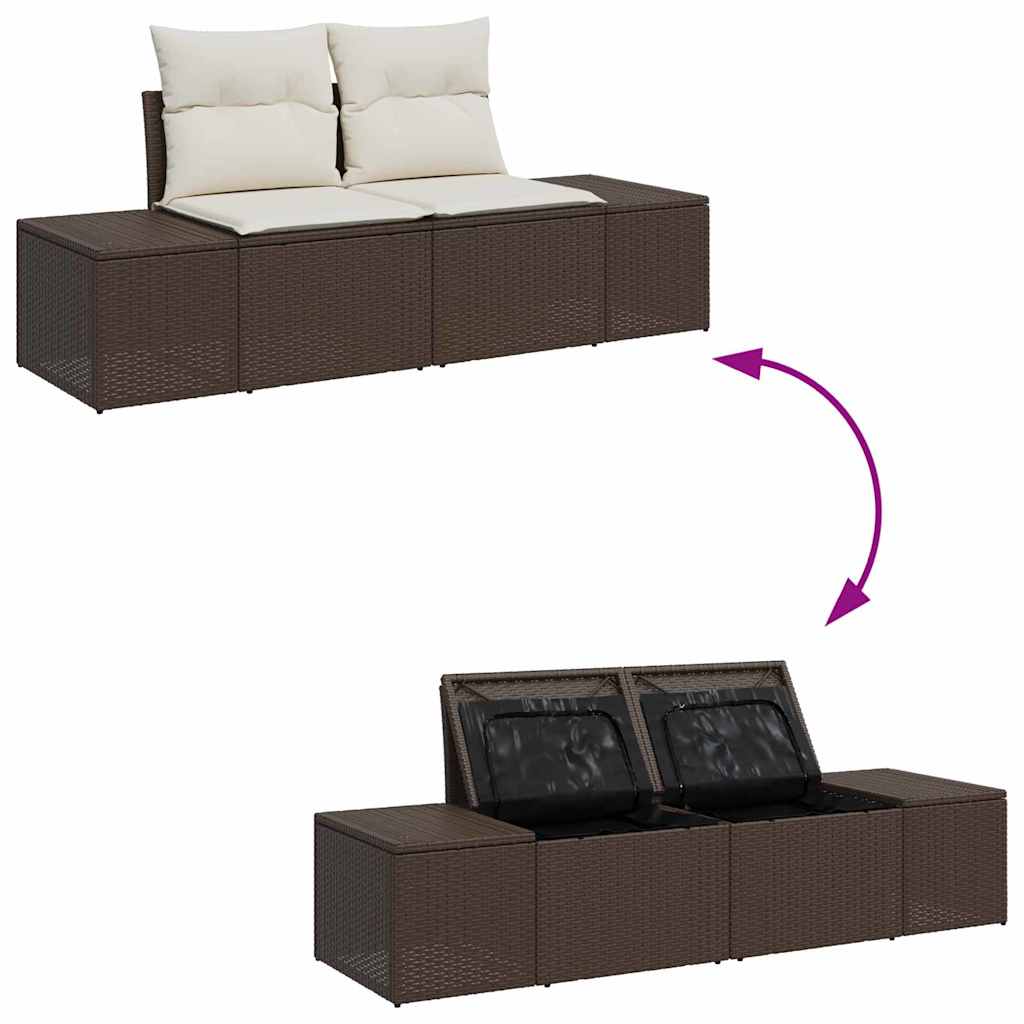 Gartensofa-set mit Kissen 9 pcs Braun und Creme Poly-Rattan