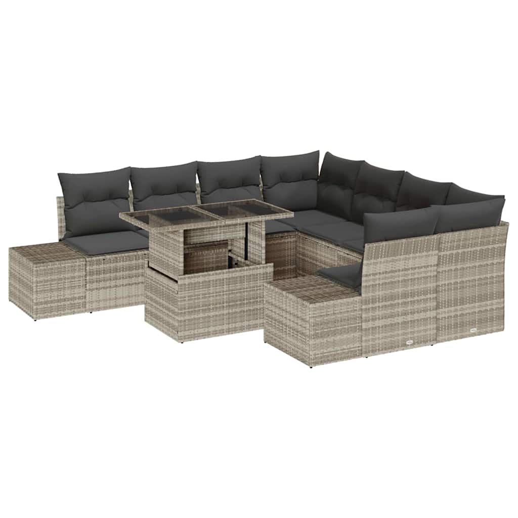 Gartensofa-set 9 pcs Hellgrau und Dunkelgrau Poly-Rattan