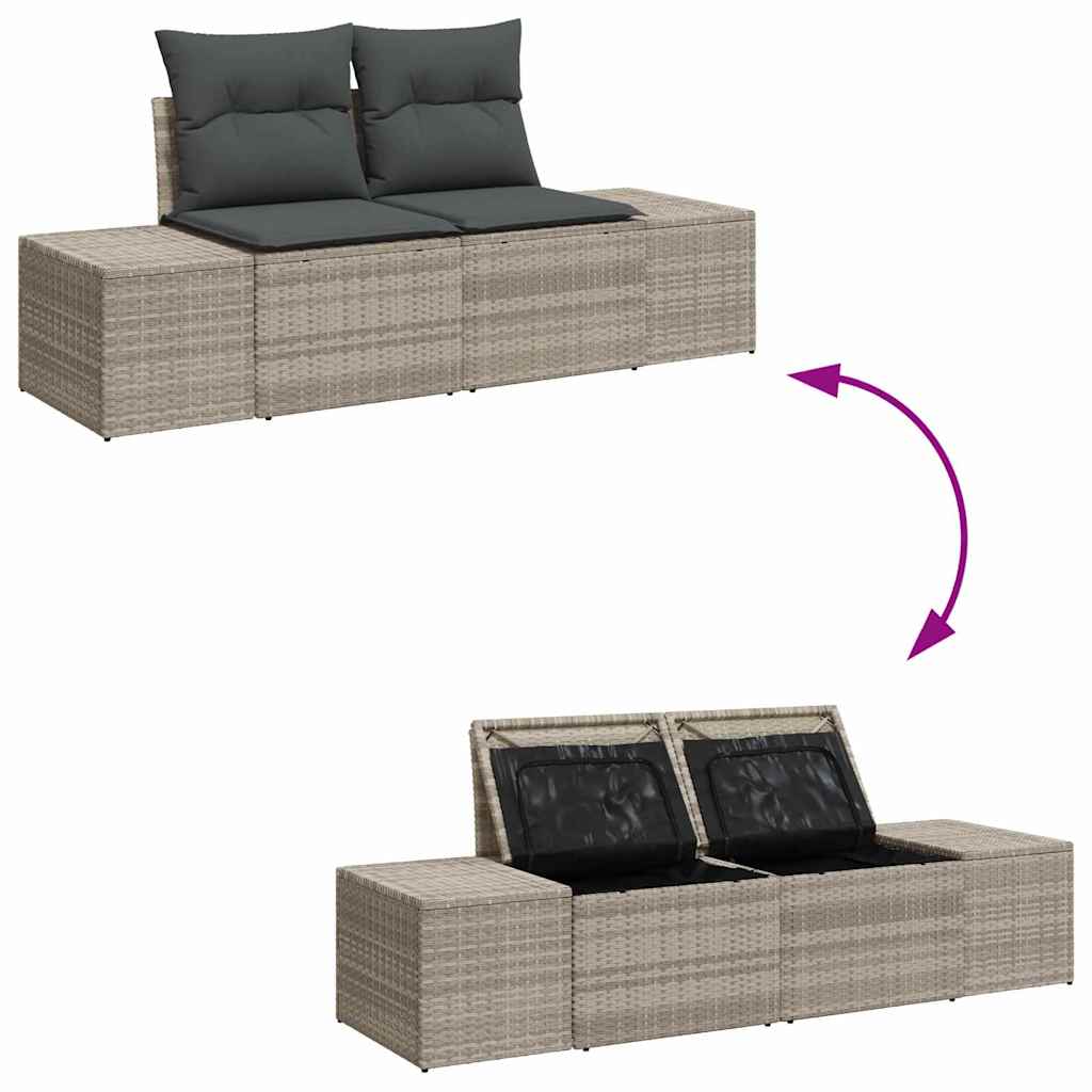 Gartensofa-set 9 pcs Hellgrau und Dunkelgrau Poly-Rattan