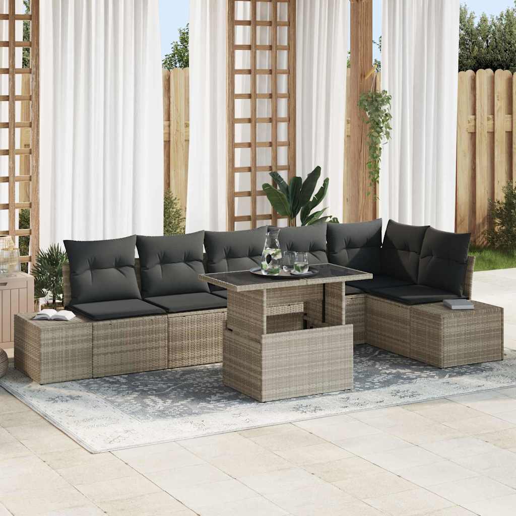 Garten-Sofa-Set mit Speicher 7 pcs Hellgrau Poly Rattan