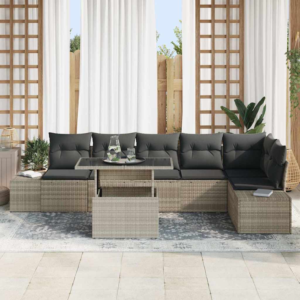 Garten-Sofa-Set mit Speicher 7 pcs Hellgrau Poly Rattan