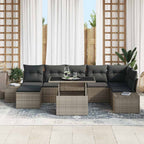Garten-Sofa-Set mit Speicher 8 pcs Grau Poly Rattan