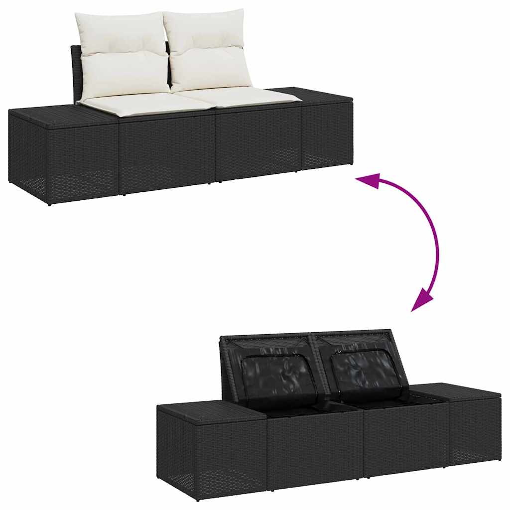 Garten-Sofa-Set mit Speicher 11 pcs Schwarz Poly Rattan