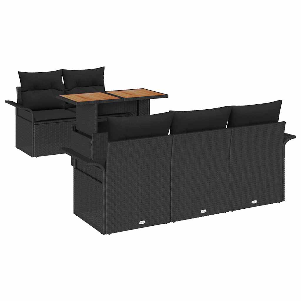 Garten-Sofa-Set mit Speicher 6 pcs Schwarz Poly Rattan