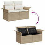 Garten-Sofa-Set mit Speicher 9 pcs Beige Poly Rattan