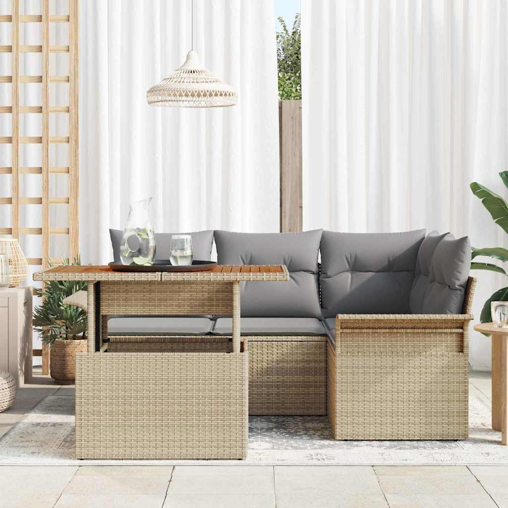 Garten-Sofa-Set mit Speicher 5 pcs Beige Poly Rattan