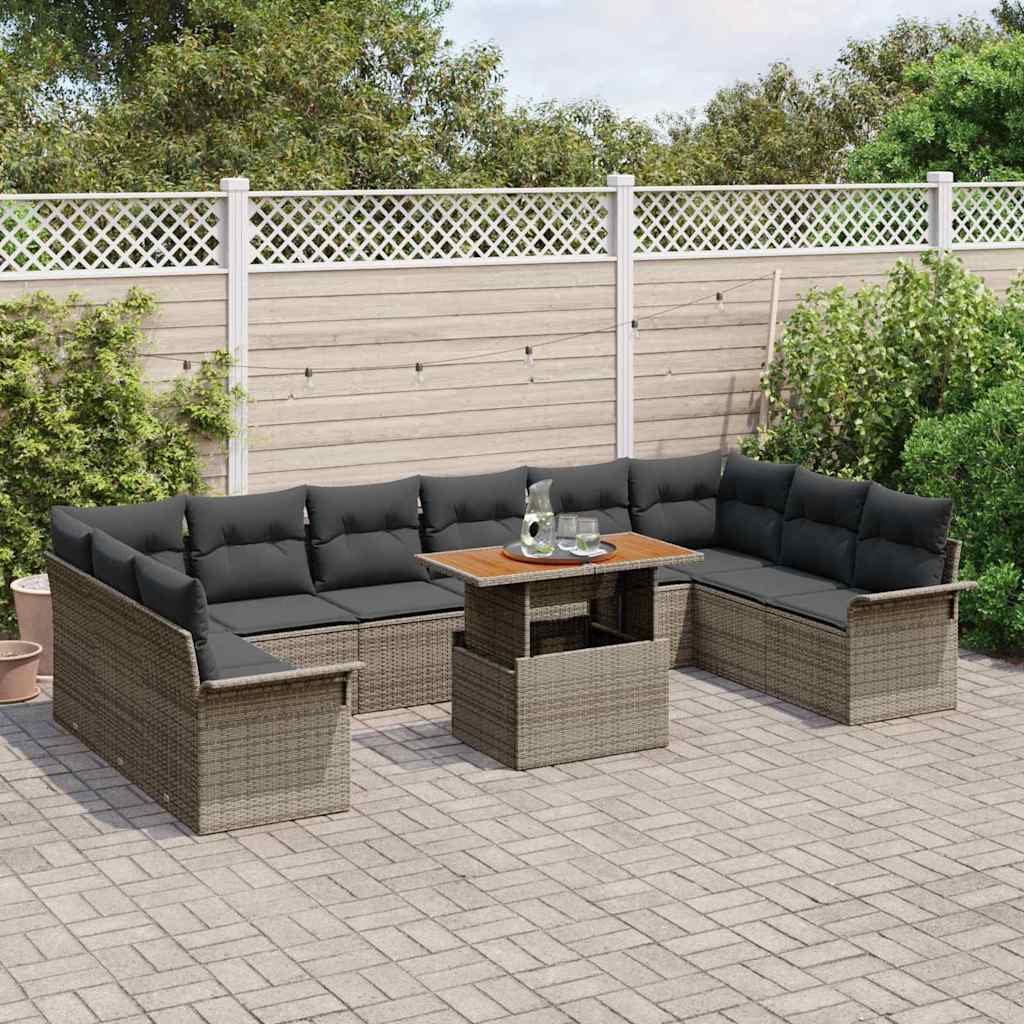 Garten-Sofa-Set mit Speicher 9 pcs Grau Poly Rattan