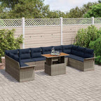 Garten-Sofa-Set mit Speicher 11 pcs Grau Poly Rattan